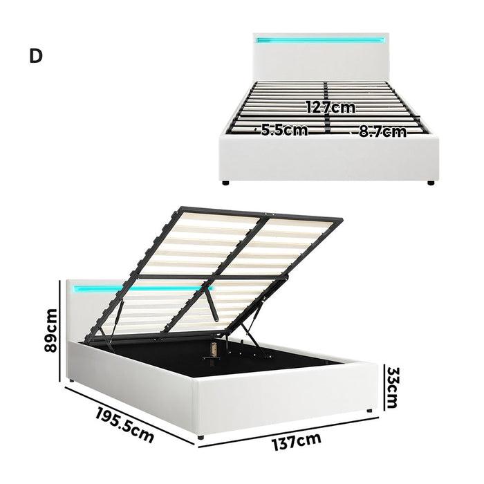 Premium Milano White PU Leather LED Gas Lift Storage Bed | Two In One White Bed Frame and Storage Combo | 4 Sizes