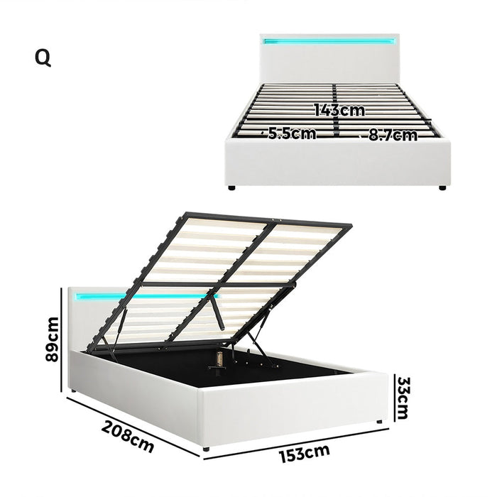 Premium Milano White PU Leather LED Gas Lift Storage Bed | Two In One White Bed Frame and Storage Combo | 4 Sizes