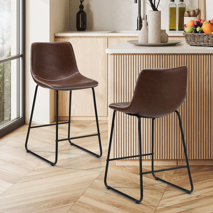 Abruzzi Luxe Countour Barstool Set | Premium PU Leather and Steel Kitchen Barstools | 2 Finishes