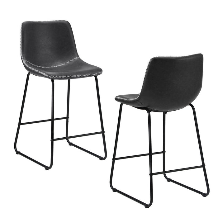 Abruzzi Luxe Countour Barstool Set | Premium PU Leather and Steel Kitchen Barstools | 2 Finishes