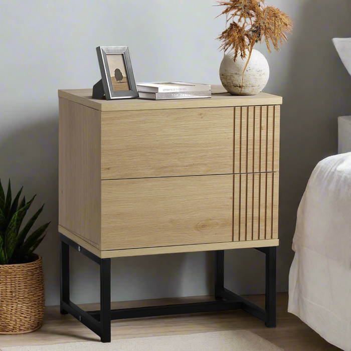 Belgrado Modern Wood and Metal Bedside Tables | Natural Wood and Metal Storage Cabinet Tables