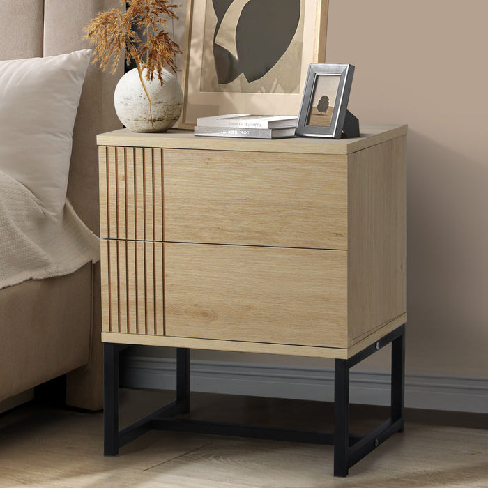 Belgrado Modern Wood and Metal Bedside Tables | Natural Wood and Metal Storage Cabinet Tables