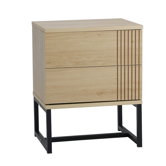 Belgrado Modern Wood and Metal Bedside Tables | Natural Wood and Metal Storage Cabinet Tables