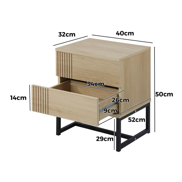 Belgrado Modern Wood and Metal Bedside Tables | Natural Wood and Metal Storage Cabinet Tables