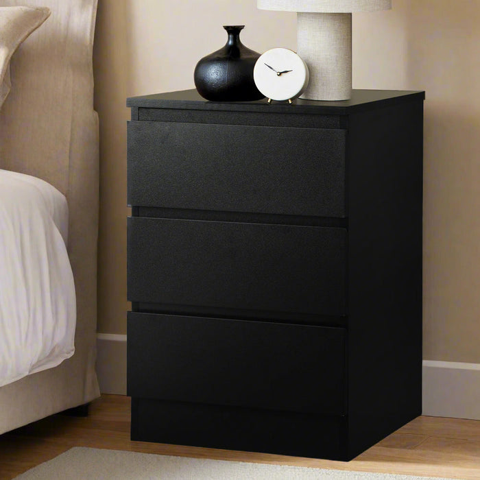 Santori Modern Fingerpull Bedside Table | 3 Draw Ample Storage Bedside Cabinet | 3 Finishes