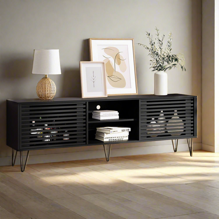 Polizano 180cm Wooden TV Cabinet Entertainment Unit | Modern TV Unit with Storage and Sliding Door | 2 Colours