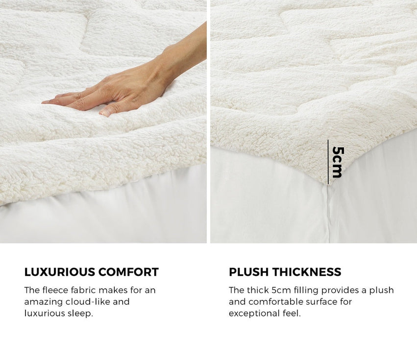 Luxore Ultra Plush Reversible Sherpa Fleece Underlay | Two Sided Super Warm Sherpa Mattress Topper | 5 Sizes