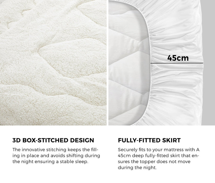 Luxore Ultra Plush Reversible Sherpa Fleece Underlay | Two Sided Super Warm Sherpa Mattress Topper | 5 Sizes