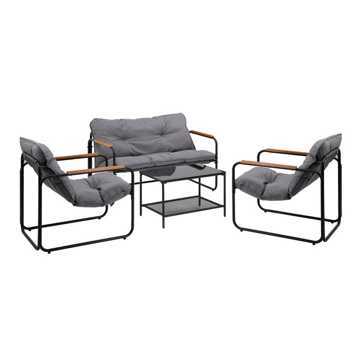 Sierra 4 Piece Outdoor Furniture Patio Set| Weather Resistant Padded Setting | 4pc Lounger Chair Set with Cushions