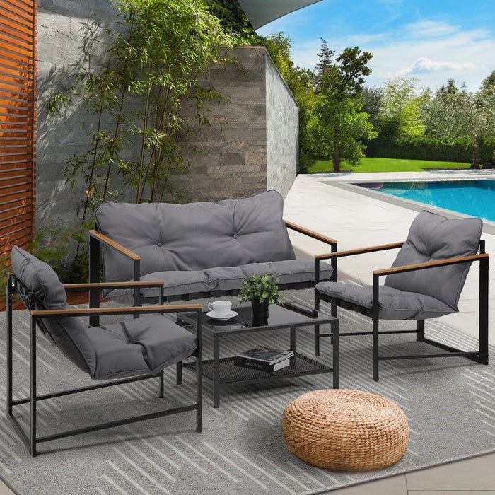 Parisi 4 Piece Outdoor Furniture Patio Set| Weather Resistant Padded Setting | 4pc Lounger Chair Set with Cushions