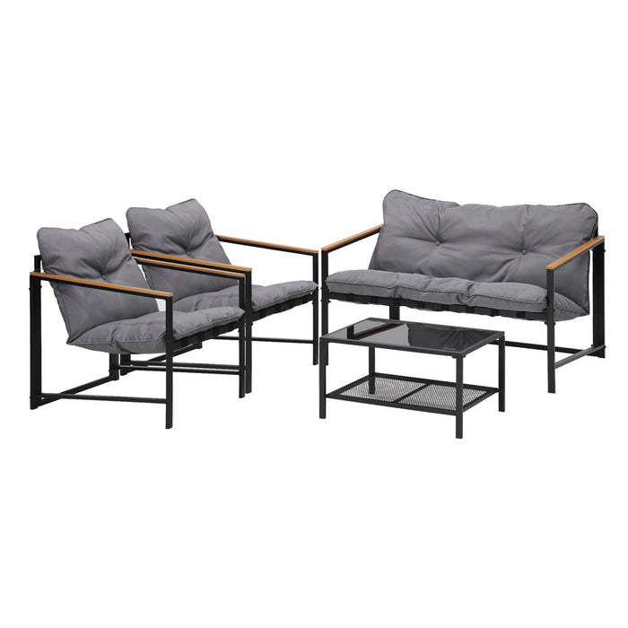 Parisi 4 Piece Outdoor Furniture Patio Set| Weather Resistant Padded Setting | 4pc Lounger Chair Set with Cushions