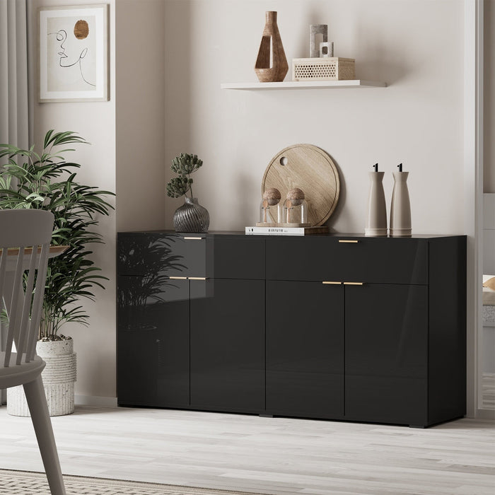 Murano High Gloss 4 Drawer Buffet | Modern Sideboard Glossy Storage Unit | 3 Finishes