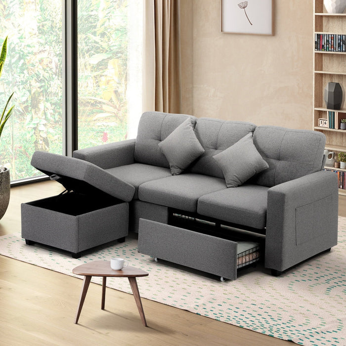 Parisi 3 Seater Premium Storage Sofa with Ottoman | Versatile Sofa Couch Set with Modular Ottoman and Storage | 2 Finishes