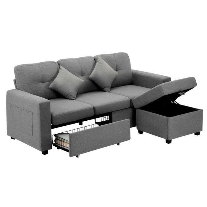 Parisi 3 Seater Premium Storage Sofa with Ottoman | Versatile Sofa Couch Set with Modular Ottoman and Storage | 2 Finishes