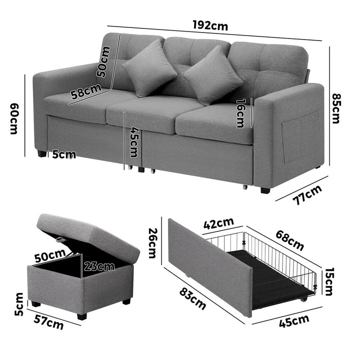 Parisi 3 Seater Premium Storage Sofa with Ottoman | Versatile Sofa Couch Set with Modular Ottoman and Storage | 2 Finishes