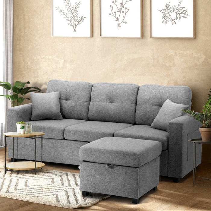 Parisi 3 Seater Premium Storage Sofa with Ottoman | Versatile Sofa Couch Set with Modular Ottoman and Storage | 2 Finishes