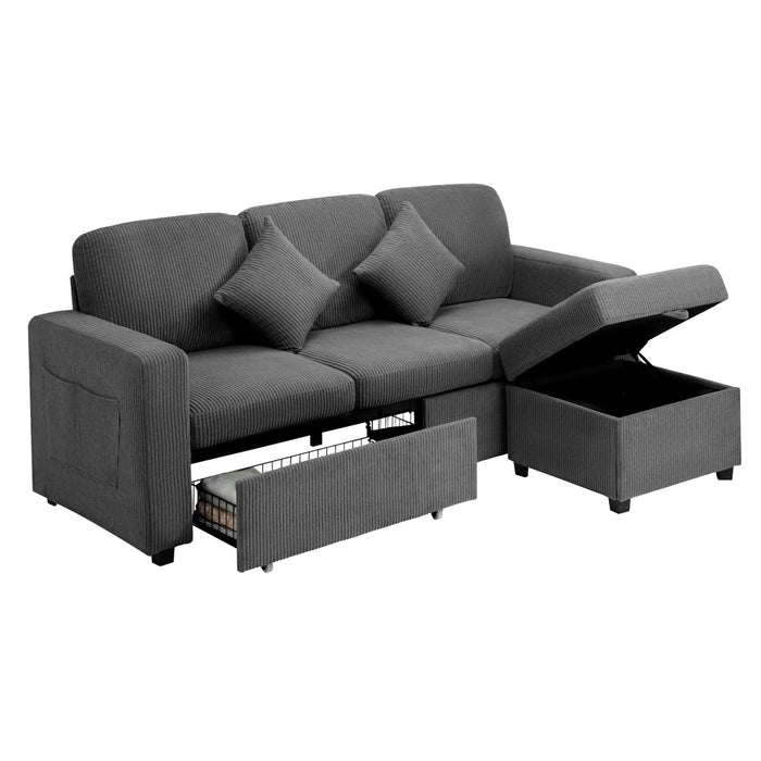 Parisi 3 Seater Premium Storage Sofa with Ottoman | Versatile Sofa Couch Set with Modular Ottoman and Storage | 2 Finishes