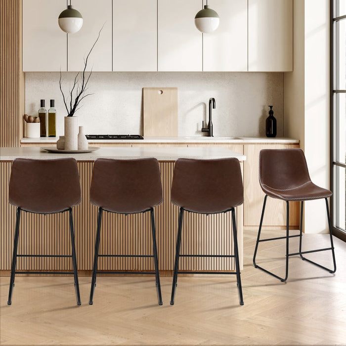 Abruzzi Luxe Countour Barstool Set | Premium PU Leather and Steel Kitchen Barstools | 2 Finishes