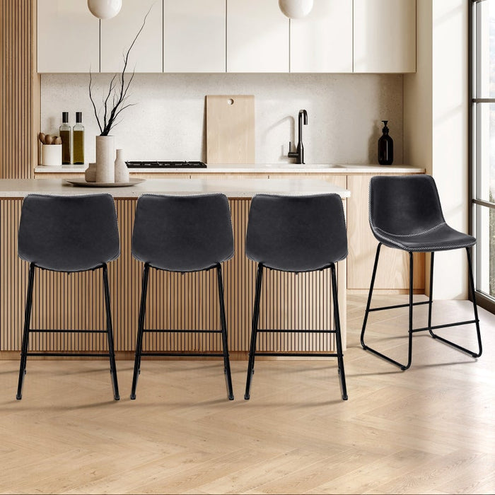 Abruzzi Luxe Countour Barstool Set | Premium PU Leather and Steel Kitchen Barstools | 2 Finishes