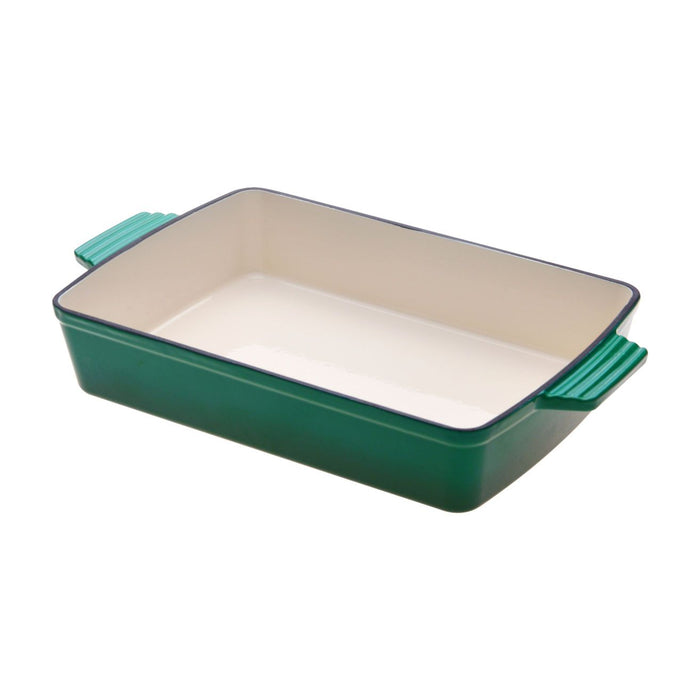 High Quality 33cm Cast Iron Rectangular Baking Dish | Casserole Pan in Eden Green