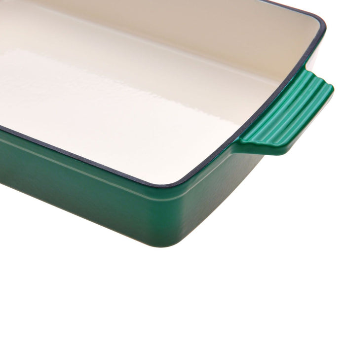 High Quality 33cm Cast Iron Rectangular Baking Dish | Casserole Pan in Eden Green