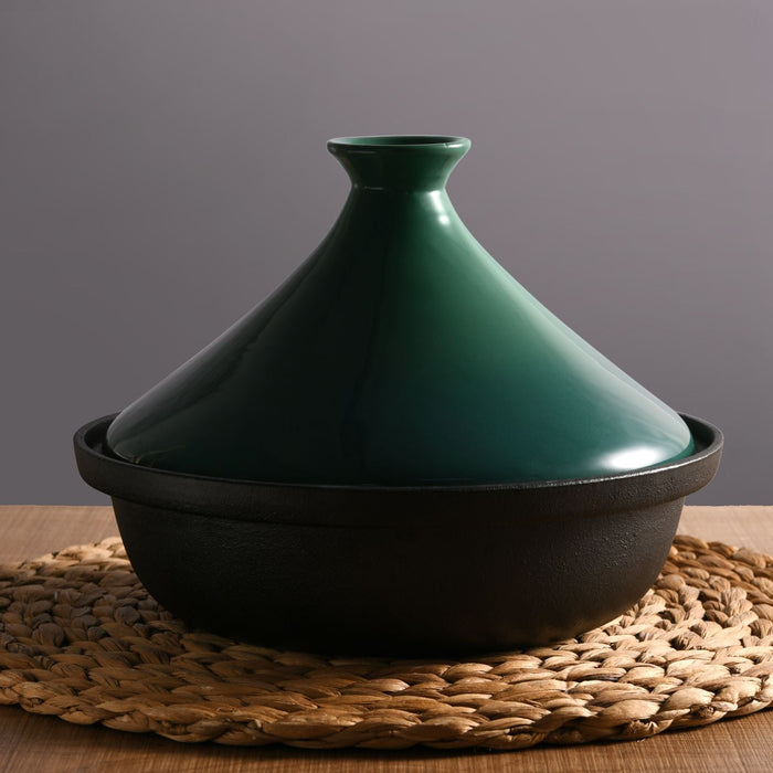 Morrocan Style 25cm Cast Iron Tagine with Ceramic Lid Ombre Green