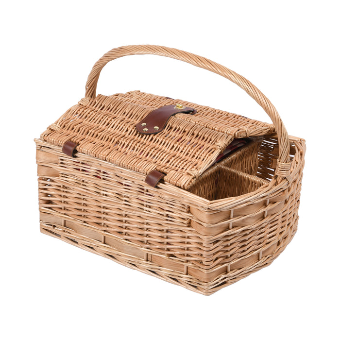 Ascot 4 Person Natural Wicker Picnic Basket with Red & White Gingham Rug Natural Basket 48x33x20 Rug 1.3x1.5m