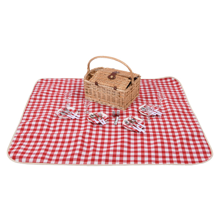 Ascot 4 Person Natural Wicker Picnic Basket with Red & White Gingham Rug Natural Basket 48x33x20 Rug 1.3x1.5m