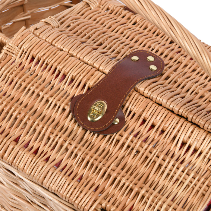 Ascot 4 Person Natural Wicker Picnic Basket with Red & White Gingham Rug Natural Basket 48x33x20 Rug 1.3x1.5m