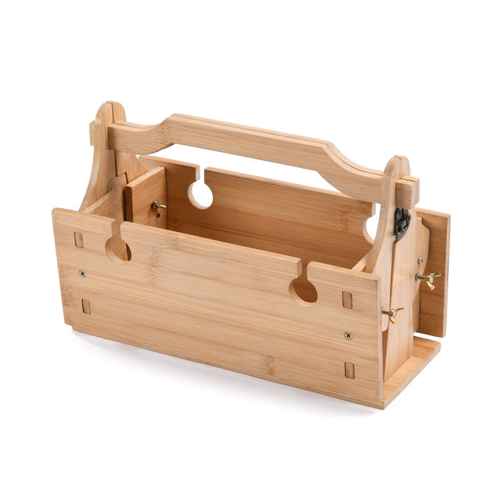 Portable Bamboo Picnic Table Caddy and Drink Carrier- Natural Bamboo