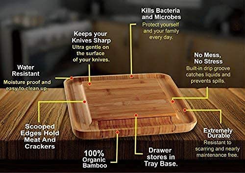 Bamboo Bliss Cheese Draw Board and Knife Set with Cutlery | Premium Bamboo Serving Set