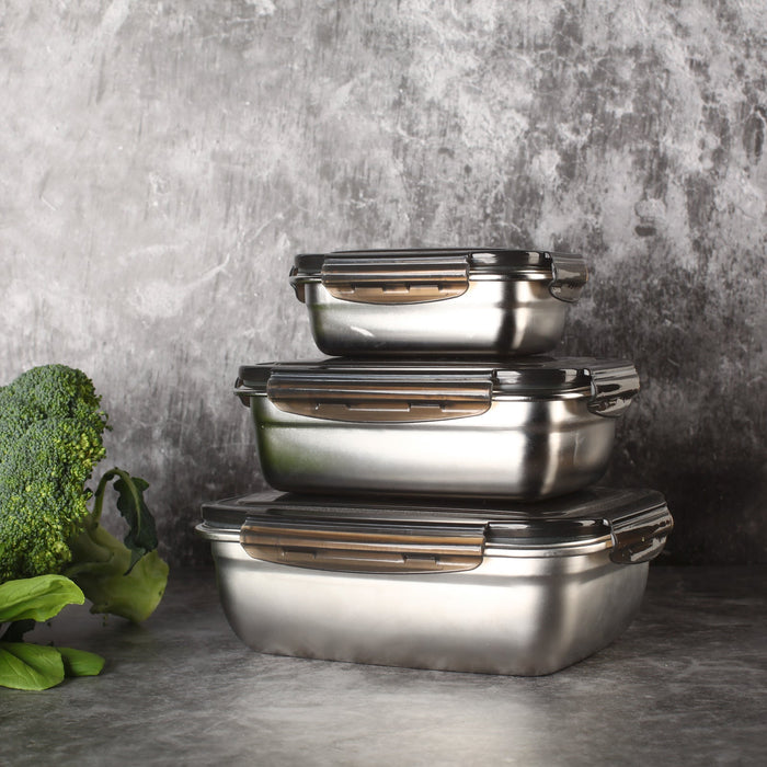 Stainless Steel Food Storage Container with Air Tights Lid 3 Piece Set