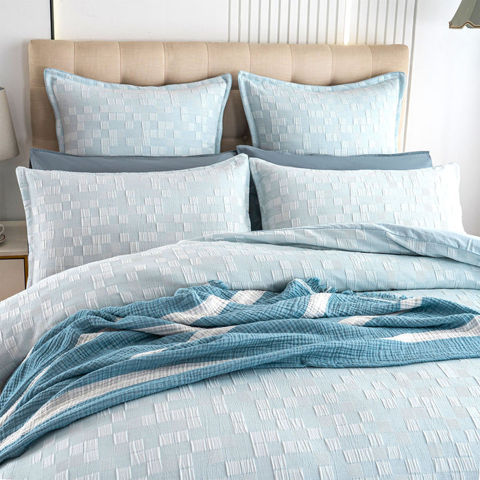 250TC Textured Jacquard Milo Checks Quilt Cover Set in French Blue by Renee Taylor | 3 Sizes