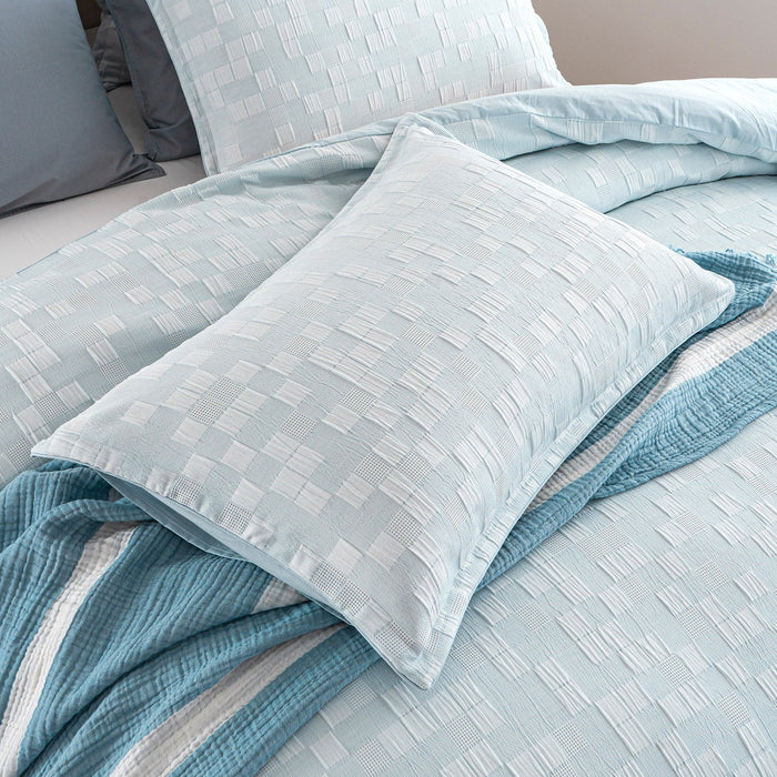 250TC Textured Jacquard Milo Checks Quilt Cover Set in French Blue by Renee Taylor | 3 Sizes