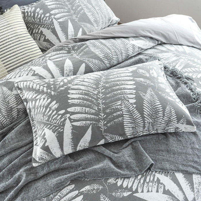 250TC Textured Jacquard Fern Mist Quilt Cover Set in Charcoal by Renee Taylor | 3 Sizes