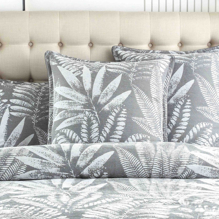 250TC Textured Jacquard Fern Mist Quilt Cover Set in Charcoal by Renee Taylor | 3 Sizes