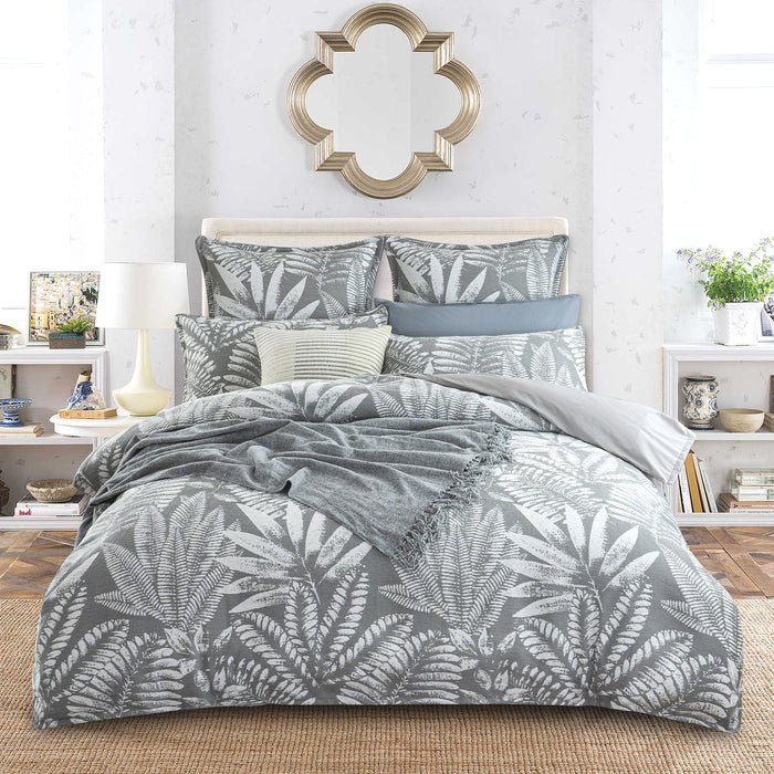 250TC Textured Jacquard Fern Mist Quilt Cover Set in Charcoal by Renee Taylor | 3 Sizes