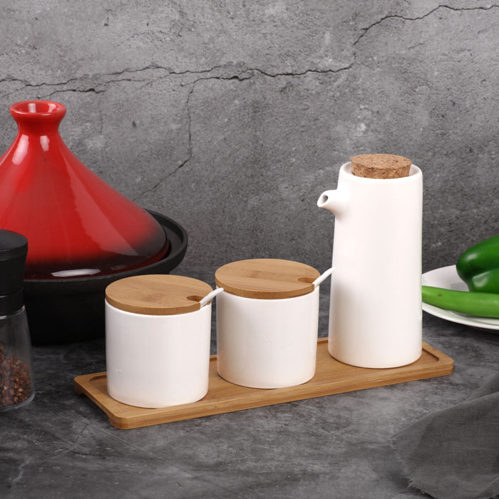 Ceramic Bamboo Spice Jar and Oil Pourer