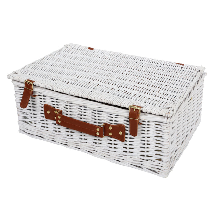 Ascot Natural Entertainer Wicker Picnic Basket & Picnic Blanket 6 People Set - 50x35x20cm