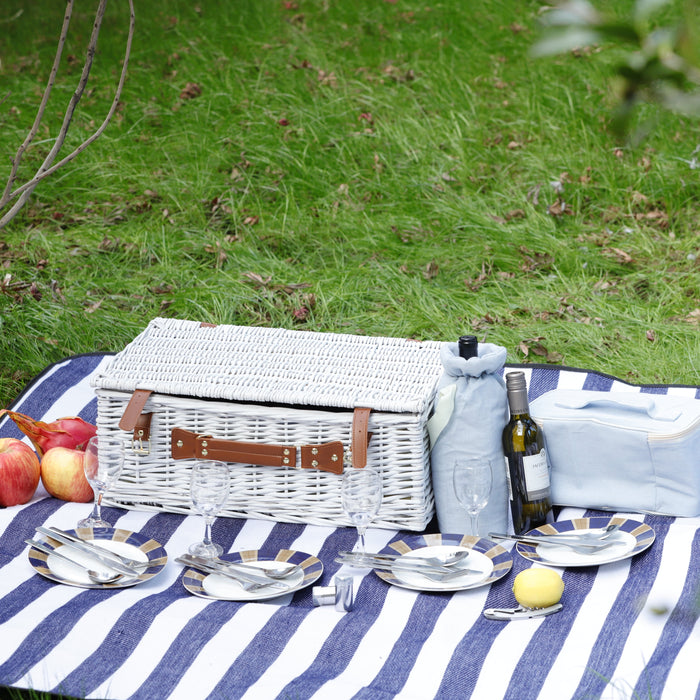 Ascot Natural Entertainer Wicker Picnic Basket & Picnic Blanket 6 People Set - 50x35x20cm