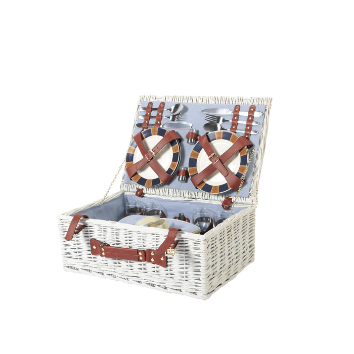 Ascot Natural Entertainer Wicker Picnic Basket & Picnic Blanket 6 People Set - 50x35x20cm