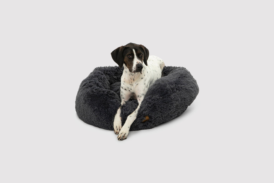 Shaggy Faux Fur Donut Calming Pet Nest Bed - Charcoal in 3 Sizes