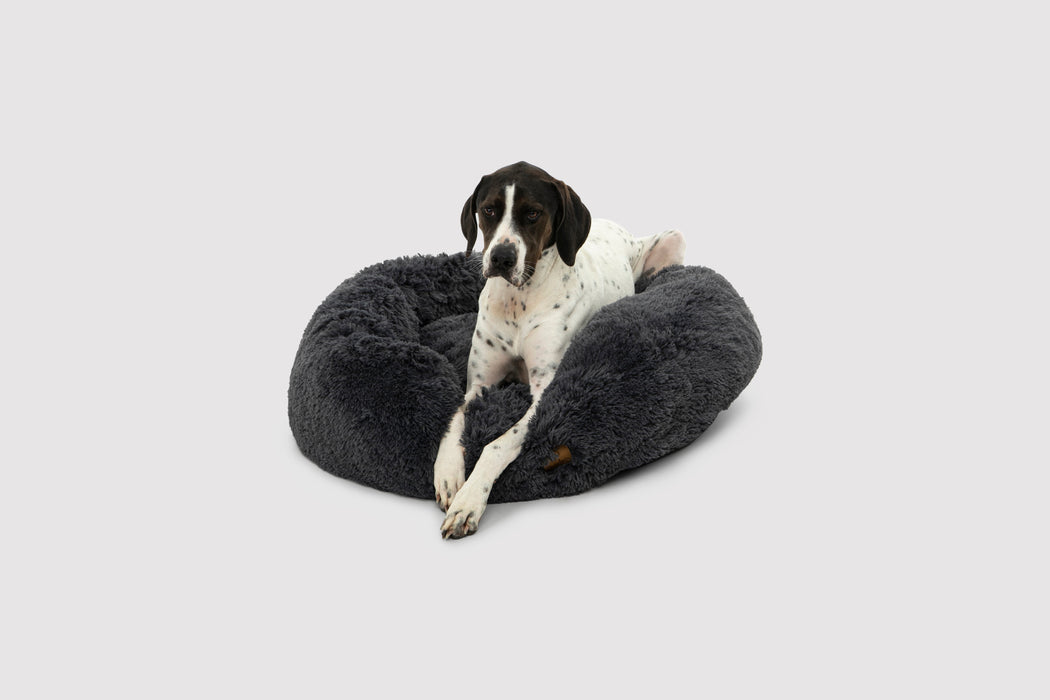 Shaggy Faux Fur Donut Calming Pet Nest Bed - Charcoal in 3 Sizes