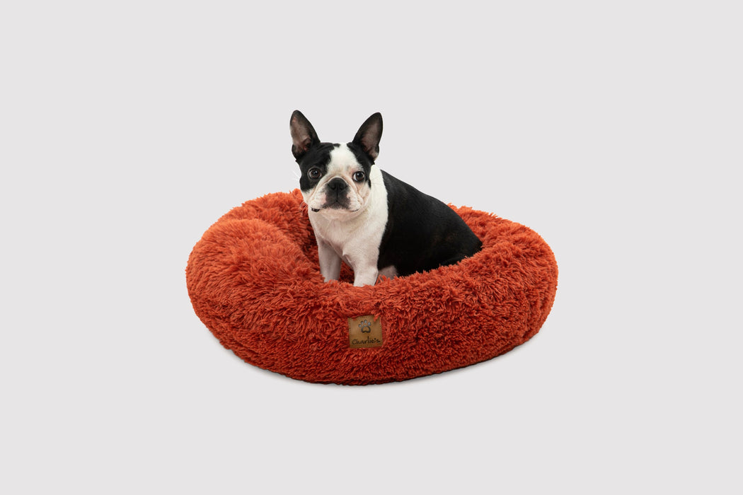 Shaggy Faux Fur Donut Calming Pet Nest Bed - Charcoal in 3 Sizes