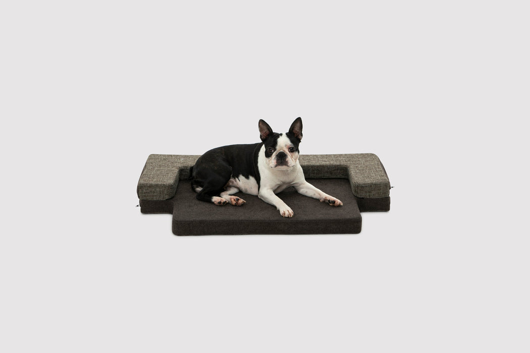 Faux Linen Bolstered 2 in 1 Pet Bed Sofa and Mattress - Brown