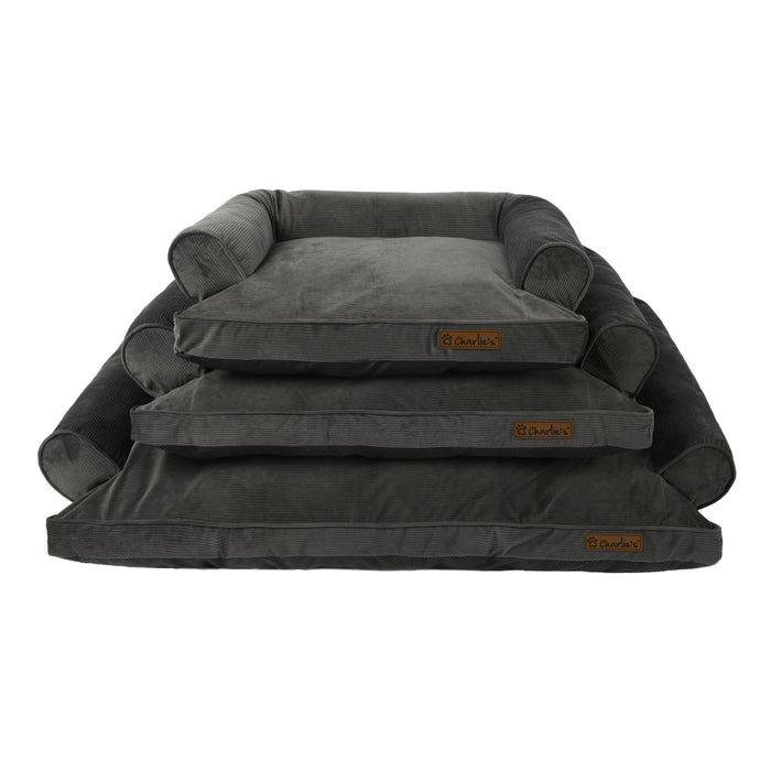 Ripley Corduroy Pet Sofa Bed - Charcoal in 3 Sizes