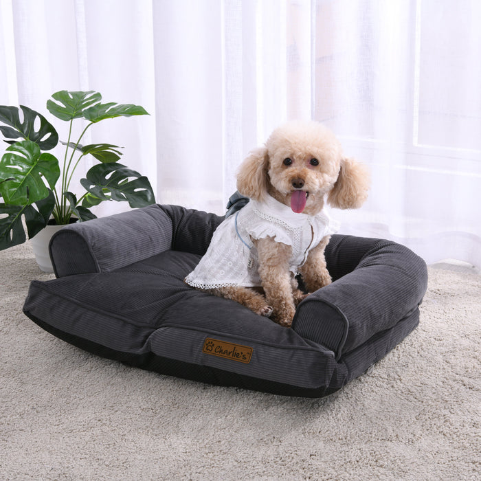 Ripley Corduroy Pet Sofa Bed - Charcoal in 3 Sizes