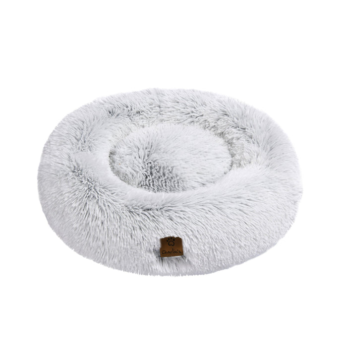 Shaggy Faux Fur Donut Calming Pet Nest Bed - Charcoal in 3 Sizes