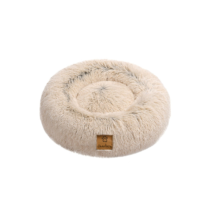 Shaggy Faux Fur Donut Calming Pet Nest Bed - Charcoal in 3 Sizes