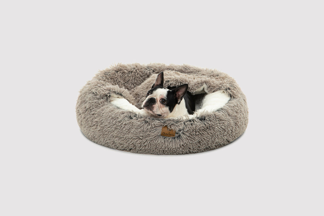 Shaggy Faux Fur Donut Calming Pet Nest Bed - Charcoal in 3 Sizes